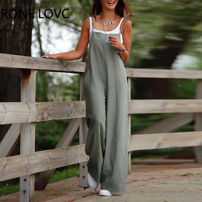

2023 Women Pastel Pocket Decor Wide Leg Suspender Spaghetti Strap Jumpsuit