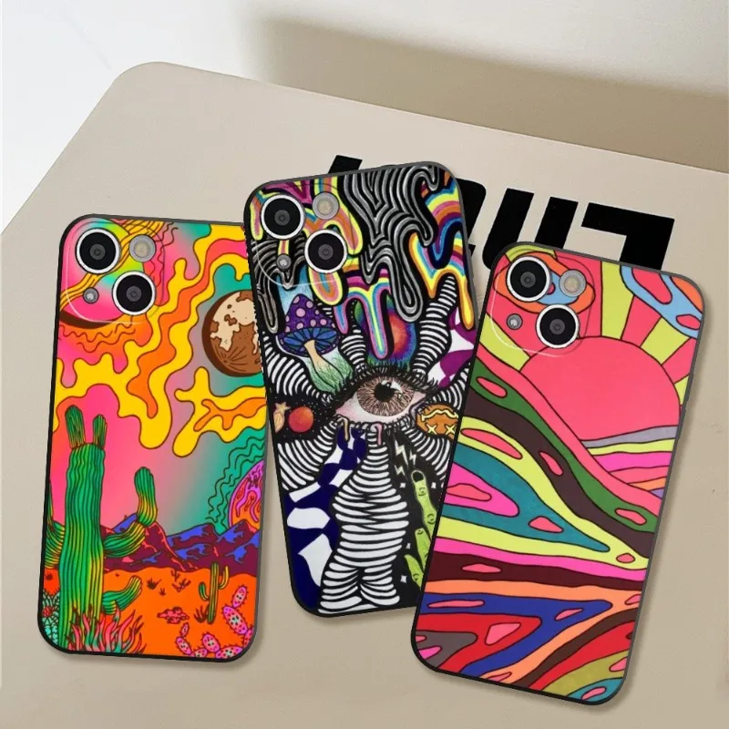 

Colourful Psychedelic Trippy Art Phone Case for Iphone 14 11 12 Pro 8 7 Plus X 13 Pro MAX SE2020 XR XS RICCU Soft Covers