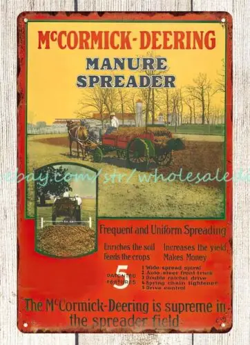 Разбрасыватель навоза 1920s сельскохозяйственный IHC металлический жестяной знак