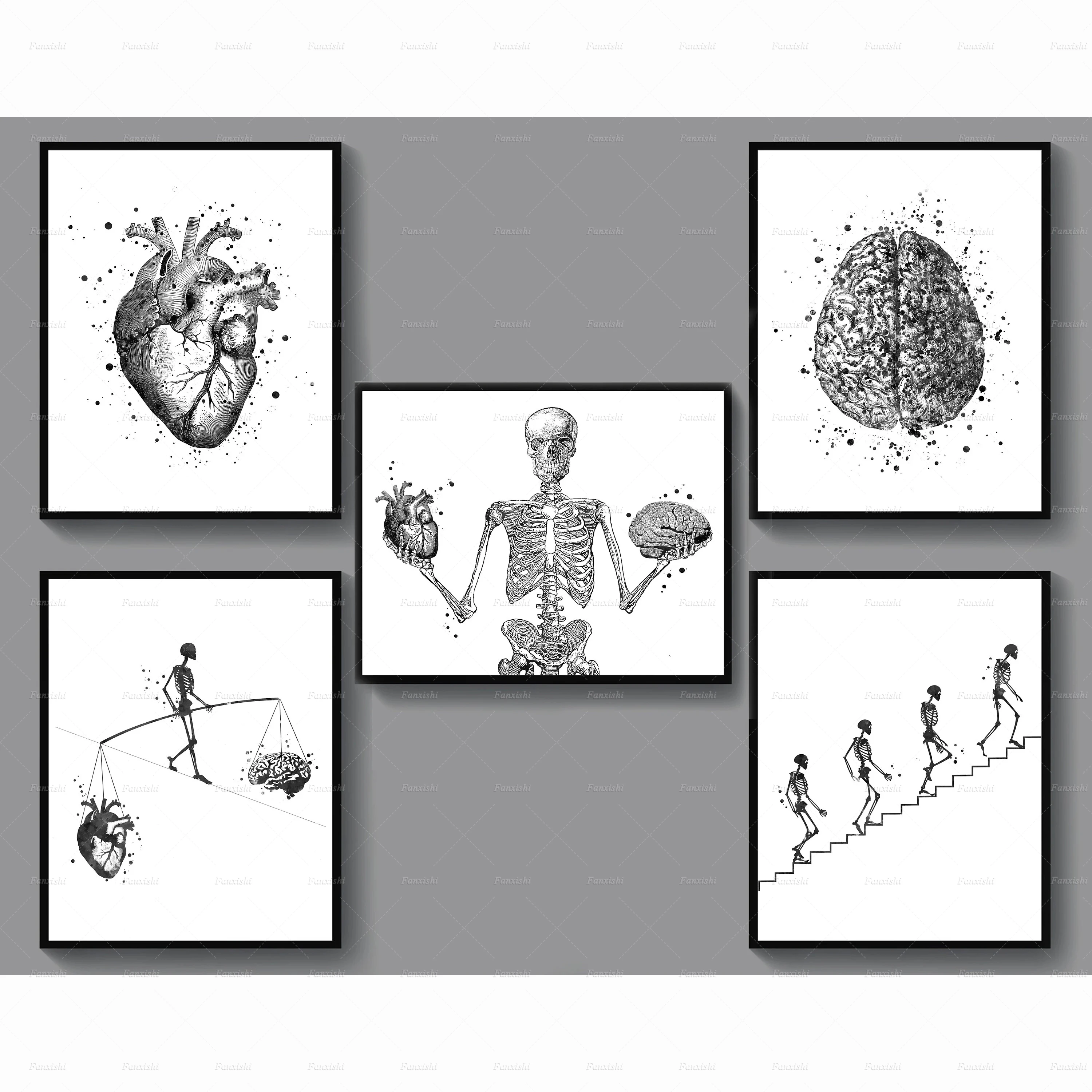

Balance With Brain And Heart Wall Art Prints Medical Art Poster Anatomical Heart And Brain Drawing Skeleton Poster Doctor Gift
