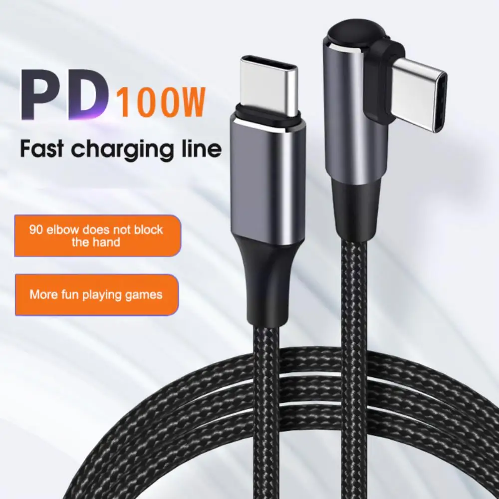 

USB C Cable Single Elbow USB C To USB Type C Cable PD 100W/60W Fast Charger Braided Wire For Samsung Huawei Poco Xiaomi