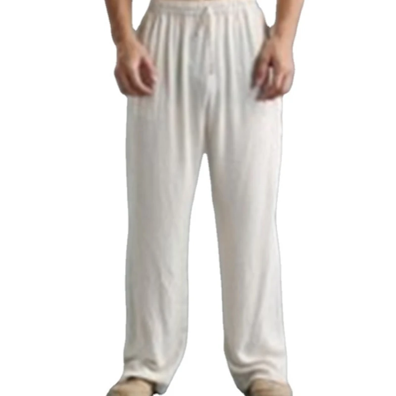 

Брюки мужские хлопково-льняные повседневные, однотонные прямые свободные штаны, дышащая уличная одежда, летняя одежда