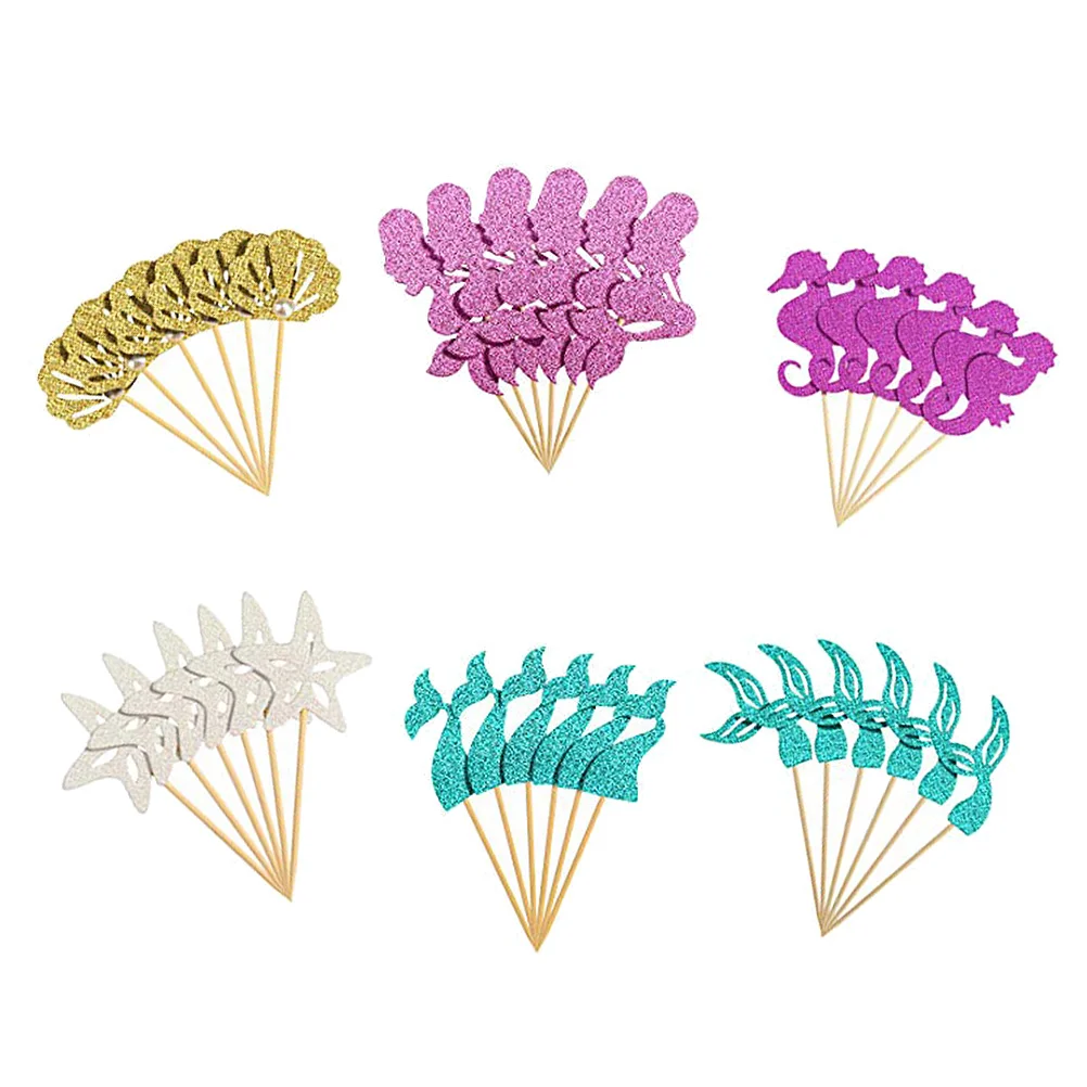 

36 Pcs Birthday Cake Picks Cupcake Decorations Wedding Toppers Baby Mermaid Insert Card