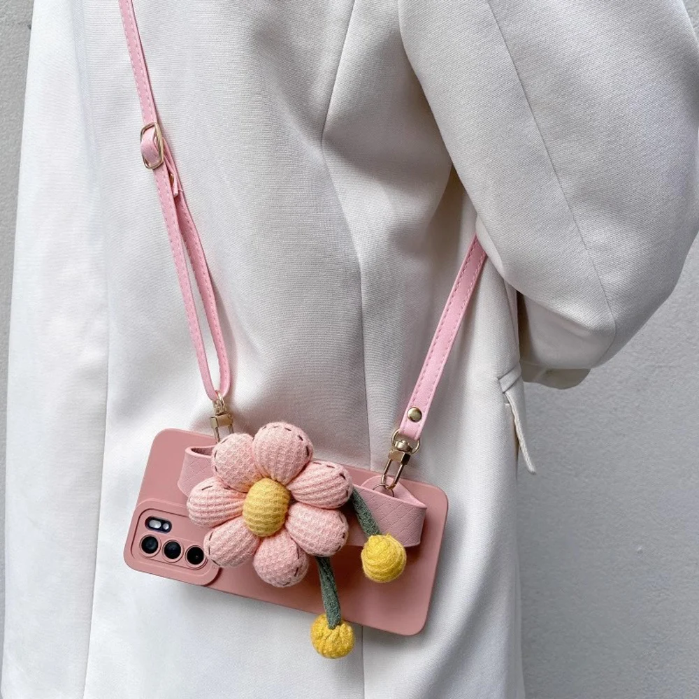 

Pink-Eye Small Flower Phone Case For Huawei P40 P50 P30 P20 Wristband Support Fashion Shell Woman