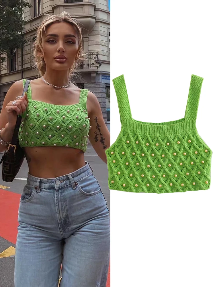 

Топ Camisole 2022 Новый Модный Эластичный Топ с бисером облегающий Женский Топ майка Повседневный шикарный сочетающийся Модный молодежный Топ