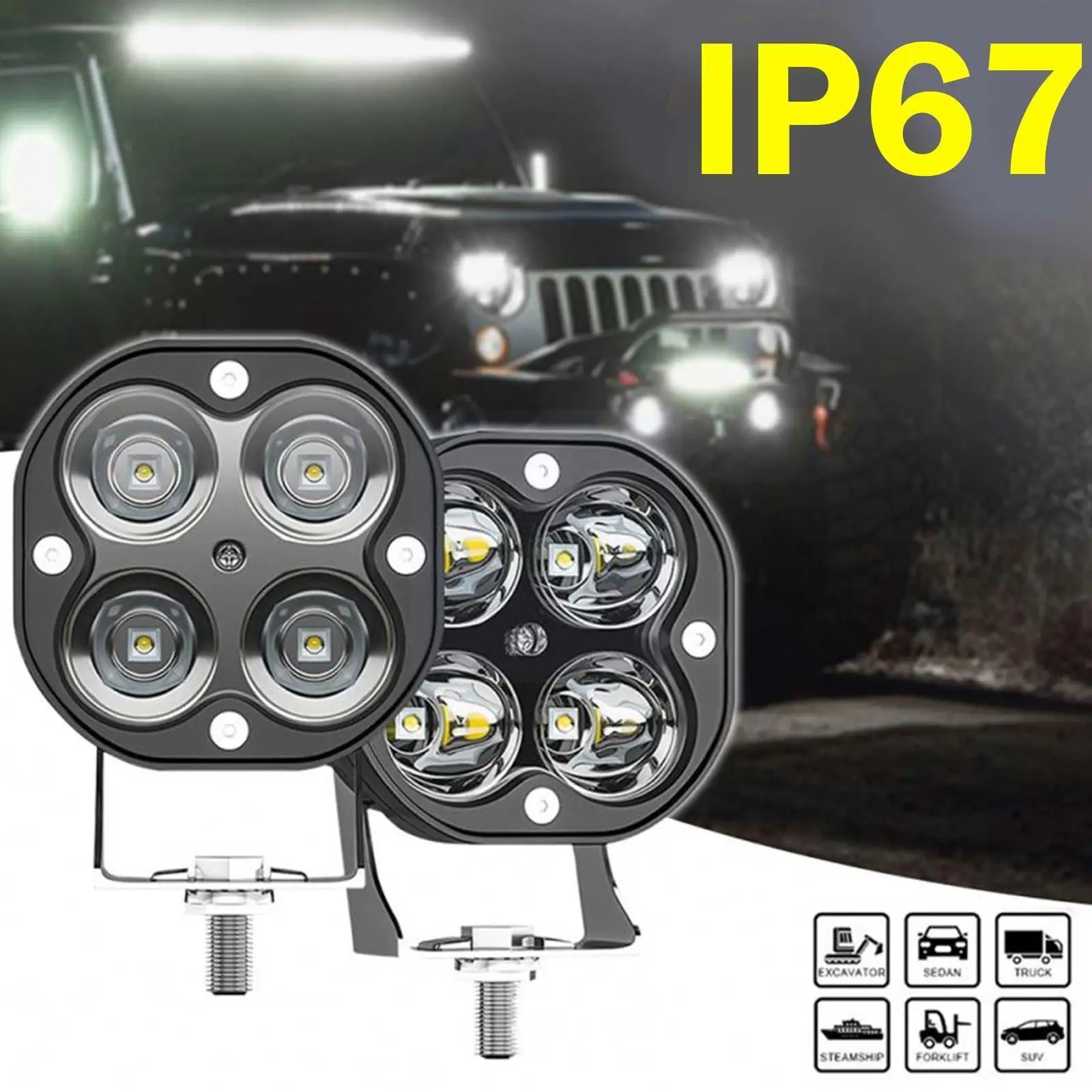 

12 В светодиодные рабочие фары 4WD, фары дальнего света для внедорожника, аналогичные противотуманные черные фары, цветные вспомогательные фо...