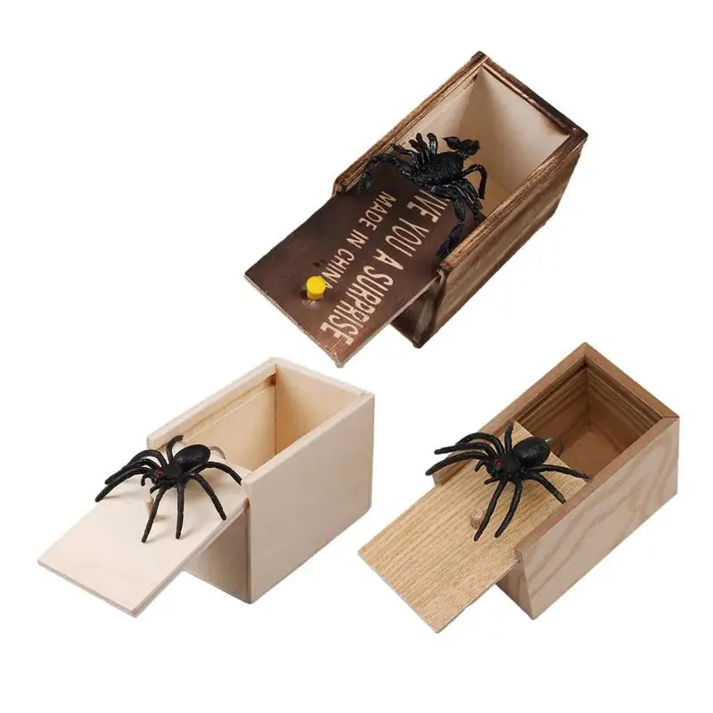 Halloween Surprising Box Fake Spider Friend Funny Scary Gift Spoof Tricky Wooden Box April Fool's Day