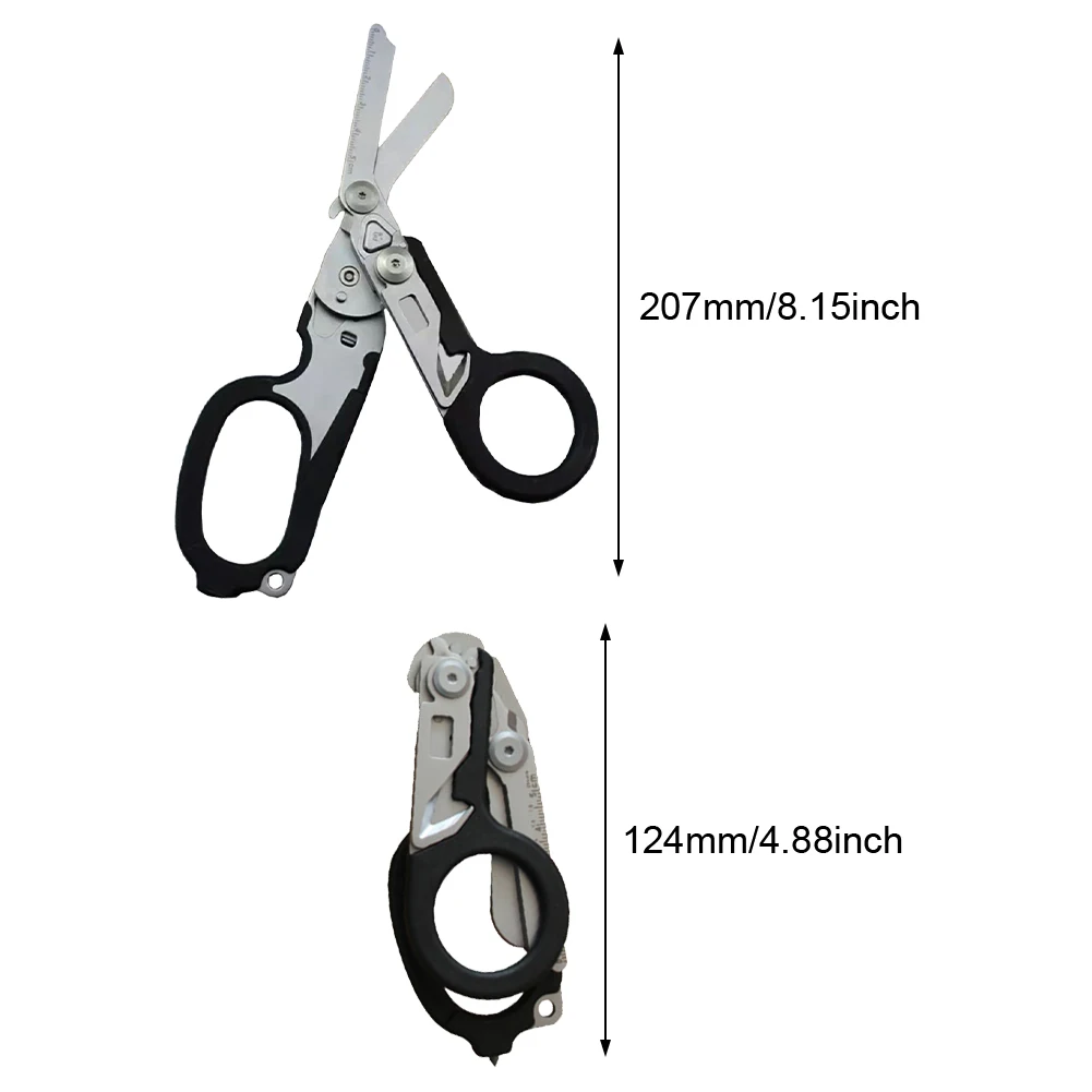 

Hiking Ruler Camping Wrench Emergency Shear Gift Fishing Folding Stainless Steel Multitool Scissor Outdoor First Aid Black