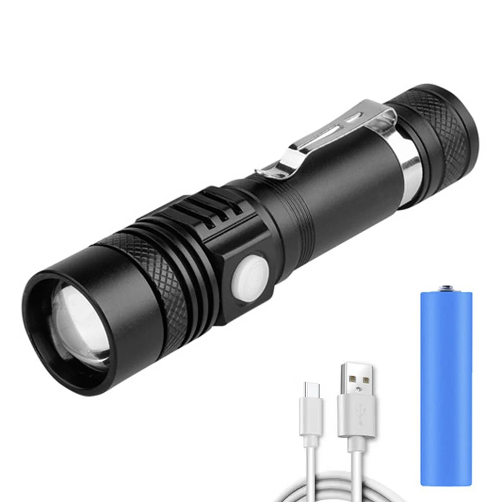 

400LM Bright Handheld Flashlight Penlight T6 LED USB Rechargeable 3 Modes Waterproof Portable Zoomable Torch Light for Camping