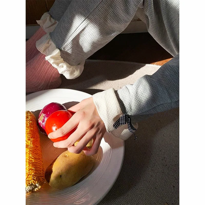 Women's Pajamas Set Full Sleeve Tops Long Pants Sexy Bow Decorate Pyjama Big Size Mom Homewear Cozy Sweet Sleepwear