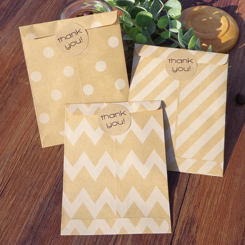 

10Pcs Kraft Paper Postcard Bags Polka Dot Striped Greeting Card Bag Birthday Baby Shower Party Candy Cookies Gift Packing Favors