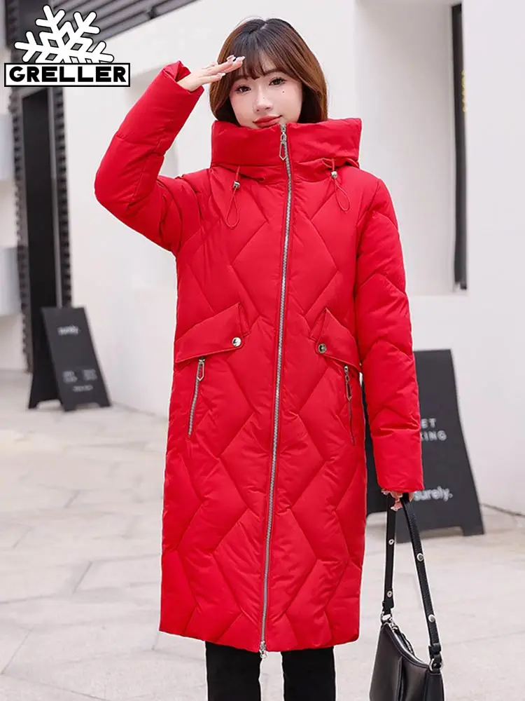 

GRELLER 2022 New Winter Jacket Women Parkas Warm Casual Parka Clothes Women Long Jackets Hooded Female Thick Mujer Coat Outwear