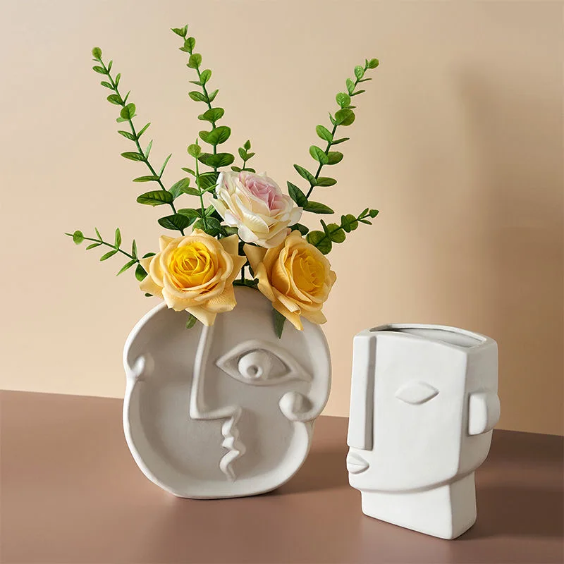 

Nordic creative ceramic abstract face flower arrangement vase living room bedroom TV cabinet fake flower simulation flower decor