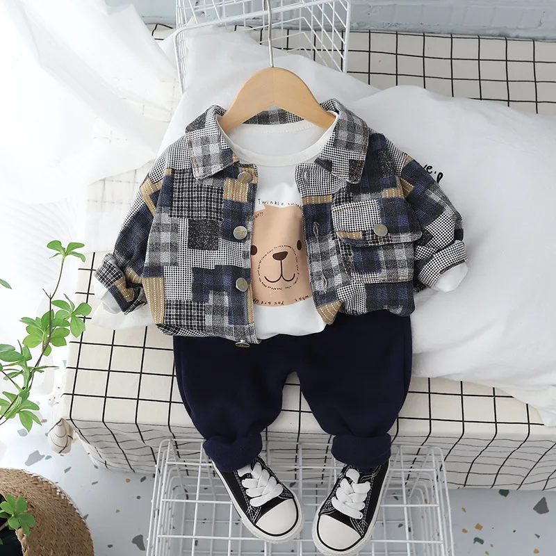 

1-6T 3pcs Infant Boys Clothes Set Autumn Winter Denim Jacket Shirt Pant Suit Fashion Streetwear Toddler Kid Boys Outfits Set