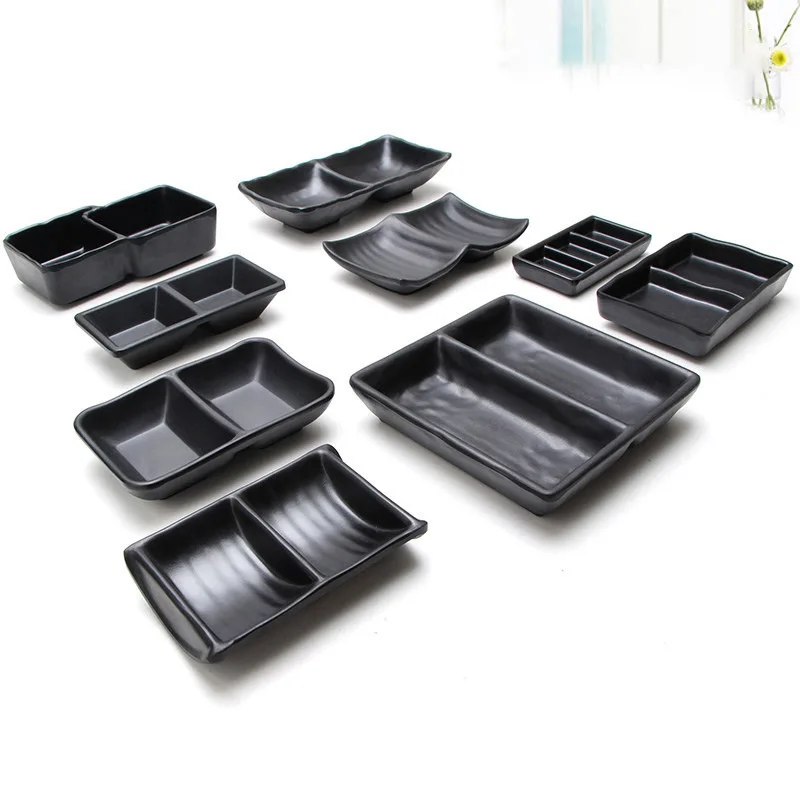 2/3/4 Grids Flavor Dish Melamine Dip Dish Plastic Chili Seasoning Dish Hot Pot Barbecue Restaurant Multi-grid Tableware Plate