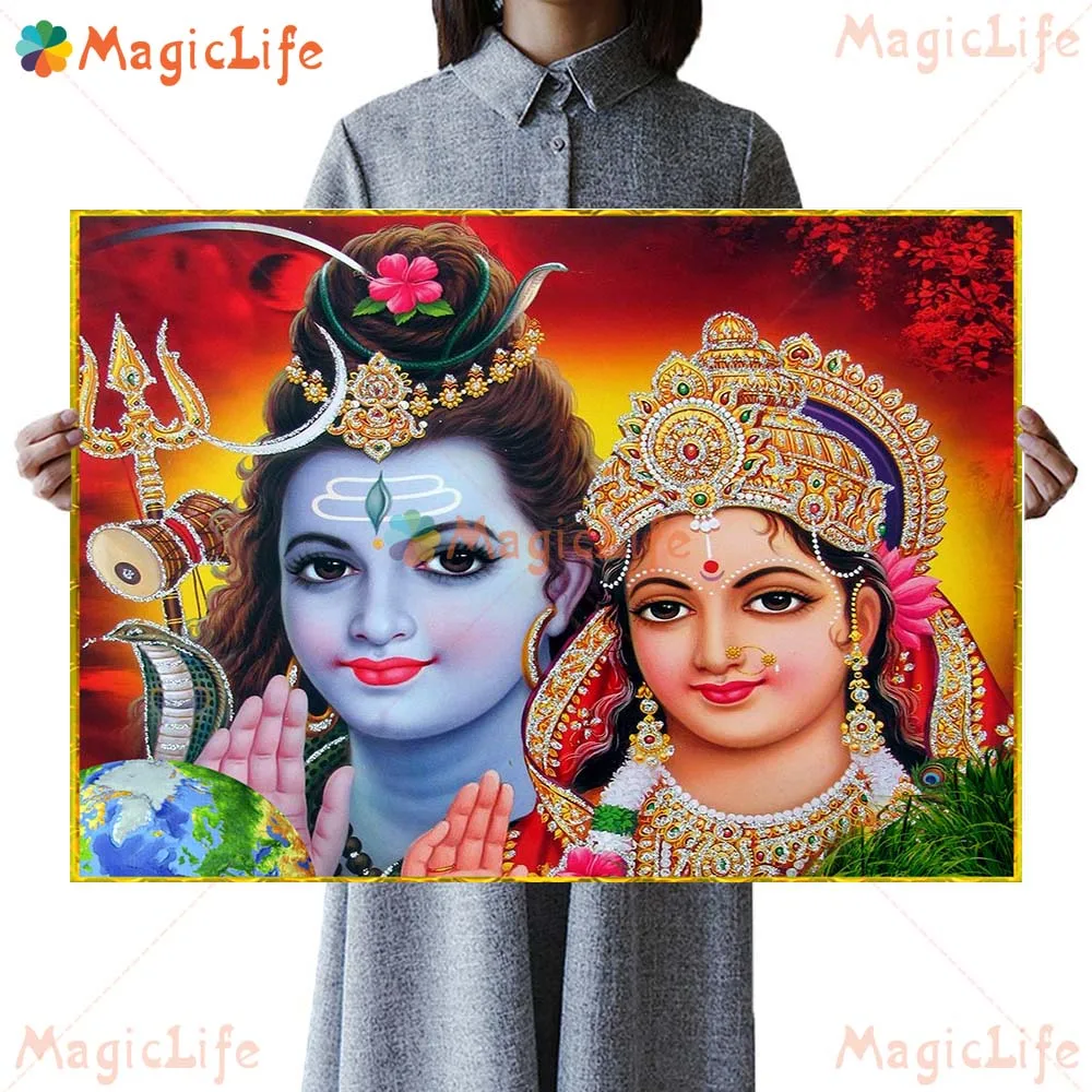 Фото Shiva Family Parvati Hinduism Religion Hanuman Prints Wall Pictures For Living Room Poster Wall Art Canvas Painting Unframed №4