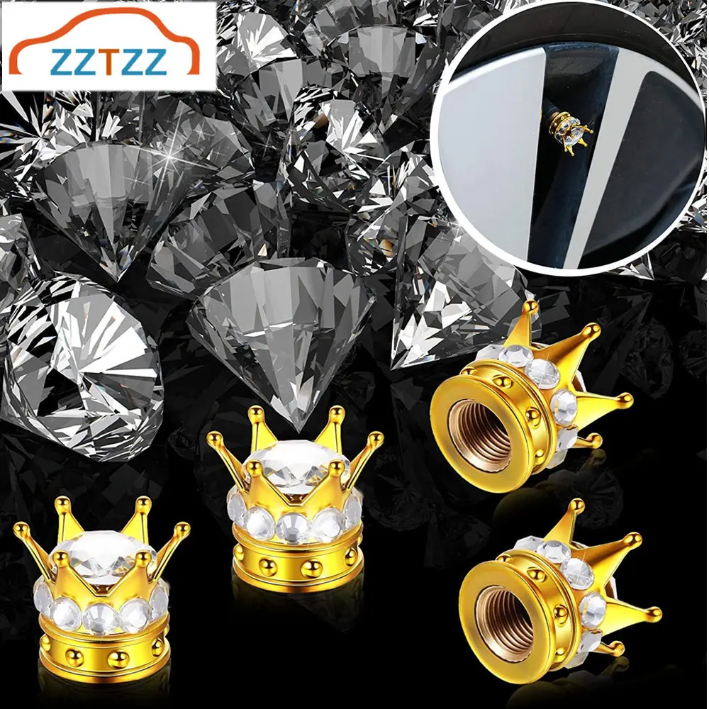 

4Pcs Crown Valve Caps Sparkling Crystal Rhinestone Car Wheel Tire Valve Caps Tyre Rim Stem Covers for Car Motorcycle Bike