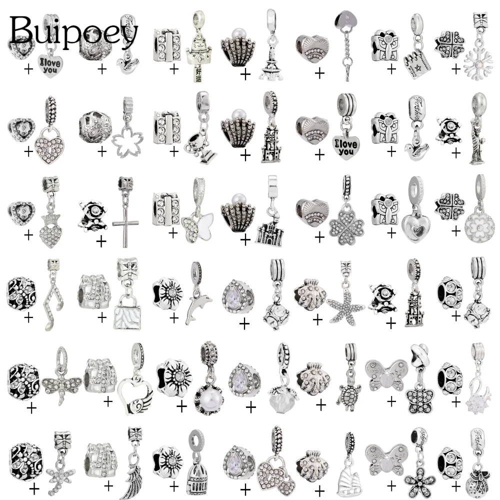 

Buipoey 2pcs/lot Silver Color Rhinestone Dragonfly Shell Beads & Insect Charm Flower Pendant Diy Bracelet Necklace Accessory