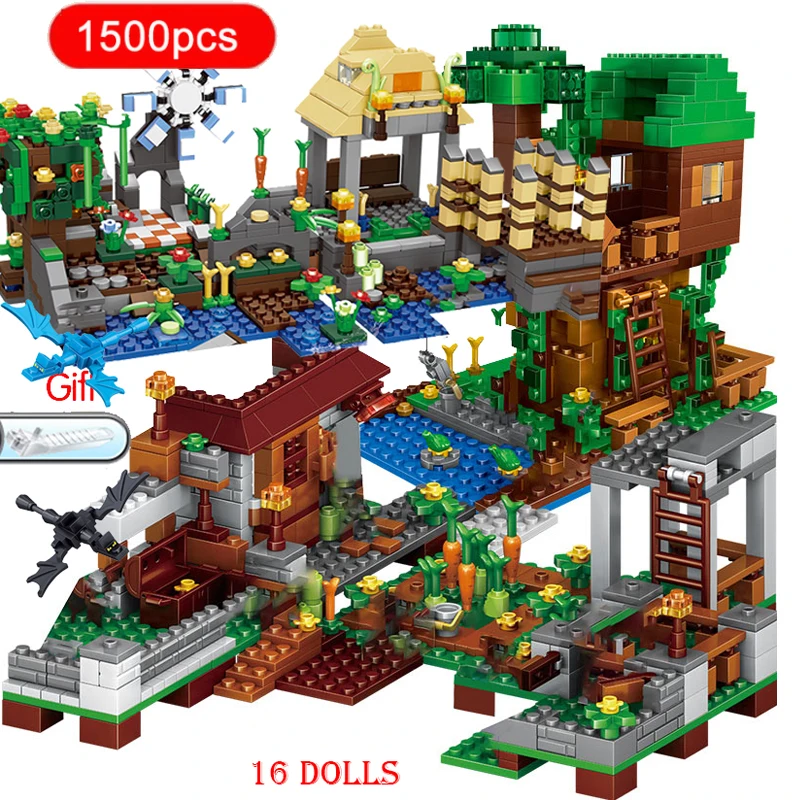 

The Tree House Small Building Blocks Sets With Steve Action Figures Compatible My World Minecraftinglys Sets Toy For Children