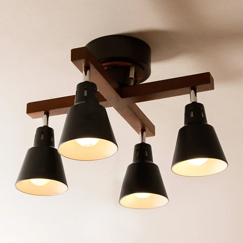 

Export Japanese and Nordic Style Style Ceiling Lamp American Solid Wood Track Multi-Head Surface Mounted LED Spotlight