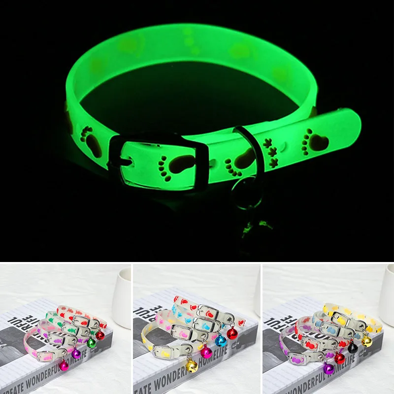 

1PCS Anti-loss Fluorescent Silicone Pet Collars Glow Dog Cat Necklace with Bells Puppy Kitten At Night Safety Pet Accessories