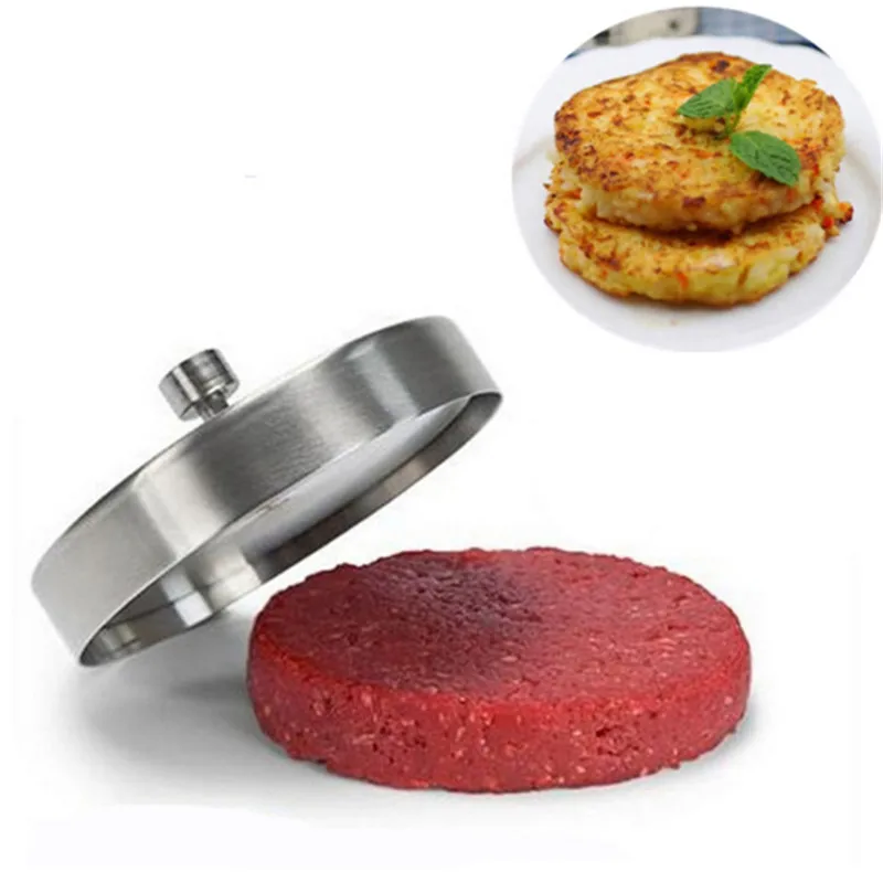 

Stainless Steel Hamburger Patties DIY Mold Hand Operated Burger Meat Press Kitchen Accessories Silver Color Cooking Utensil