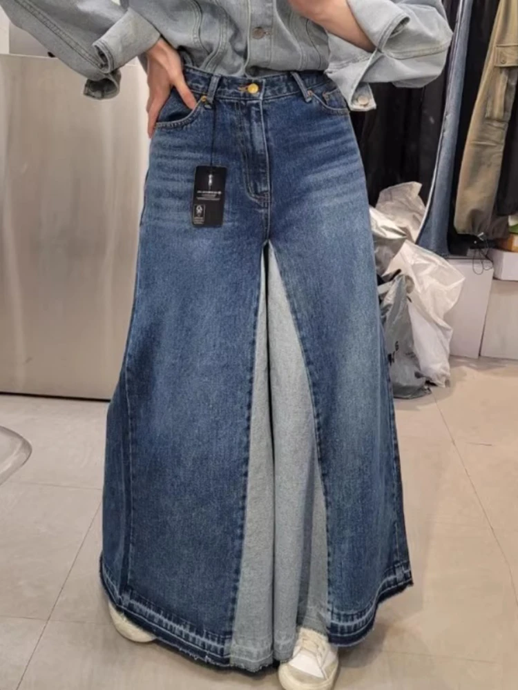 Корейские модные джинсы в стиле пэчворк с высокой талией весна-осень винтажные