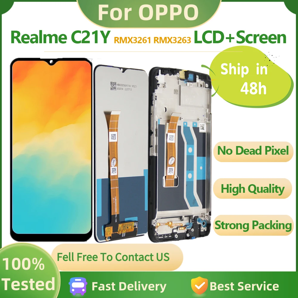 

Высококачественный ЖК-дисплей 6,5 дюйма для Oppo Realme C21Y RMX3261 RMX3263, цифровой преобразователь экрана в сборе, панель дисплея