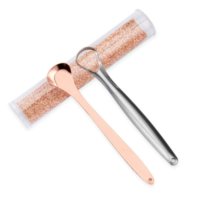 

2 Pieces Per Set Stainless Steel Tongue Scraper Cleaner Metal Reusable & Ecofriendly Tongue Brush Fresh Breath Oral Care