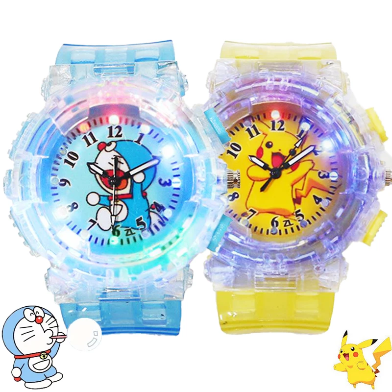 

Anime Pokemon Pikachu Luminous Watches Kawaii Cartoon Psyduck Doraemon Children Colorful Lights Watch Wrist Watch Clock Kids Toy