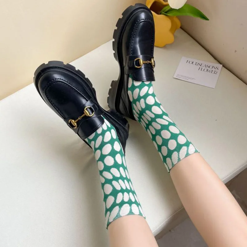 5 Pair Fashion New Winter Long Socks Women Cute Lotus Leaf Print Cotton Socks Kawaii Girl Style Funny Chaussettes High Quality