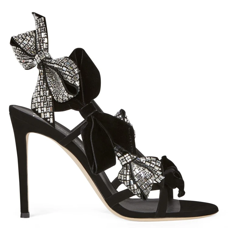 

Роскошные женские замшевые сандалии с ремешком на пятке с бантом и кристаллами сексуальные туфли на шпильках Стразы туфли-лодочки женская ...