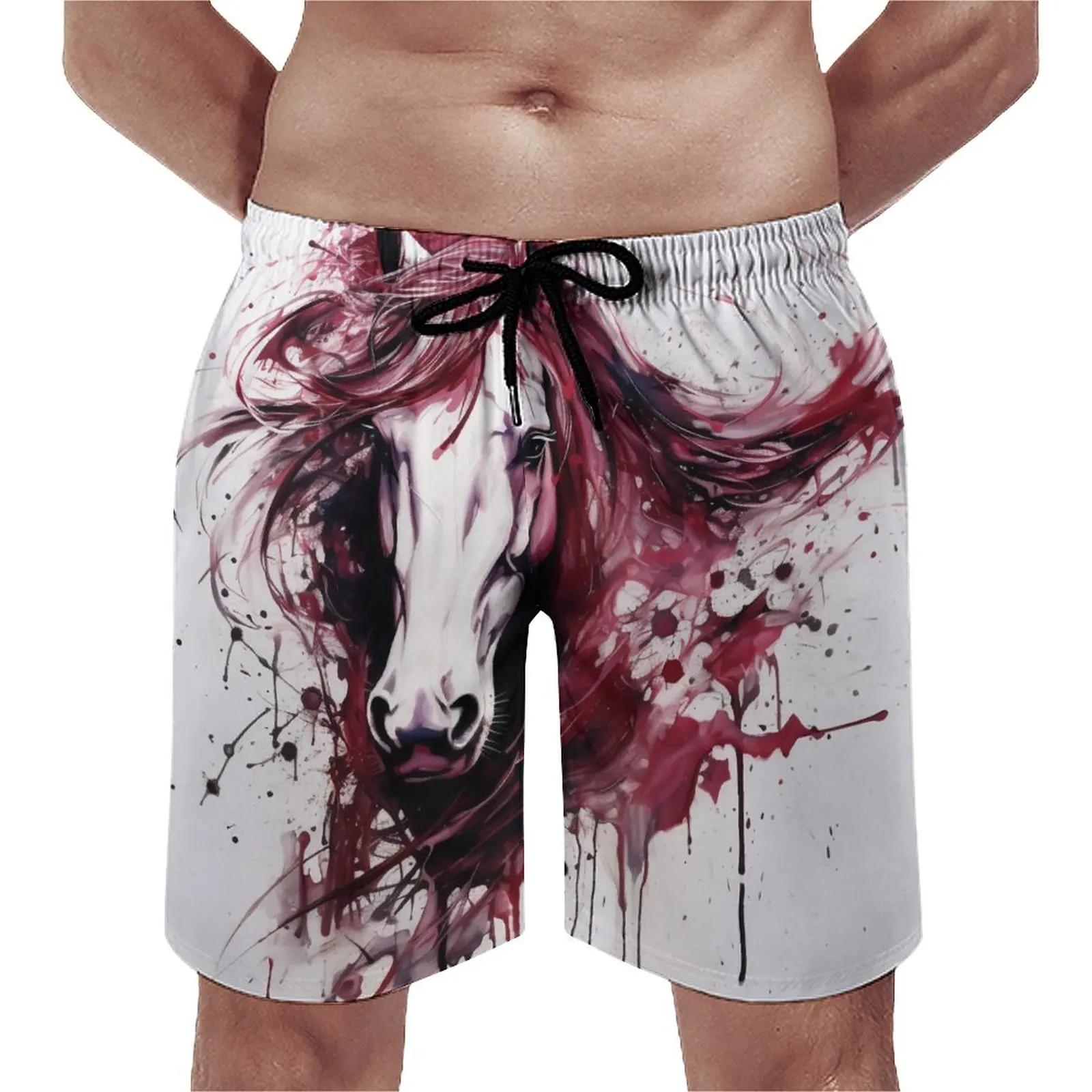 

Horse Gym Shorts Ink Drawing Cute Beach Short Pants Men Design Surfing Quick Drying Swimming Trunks Gift Idea