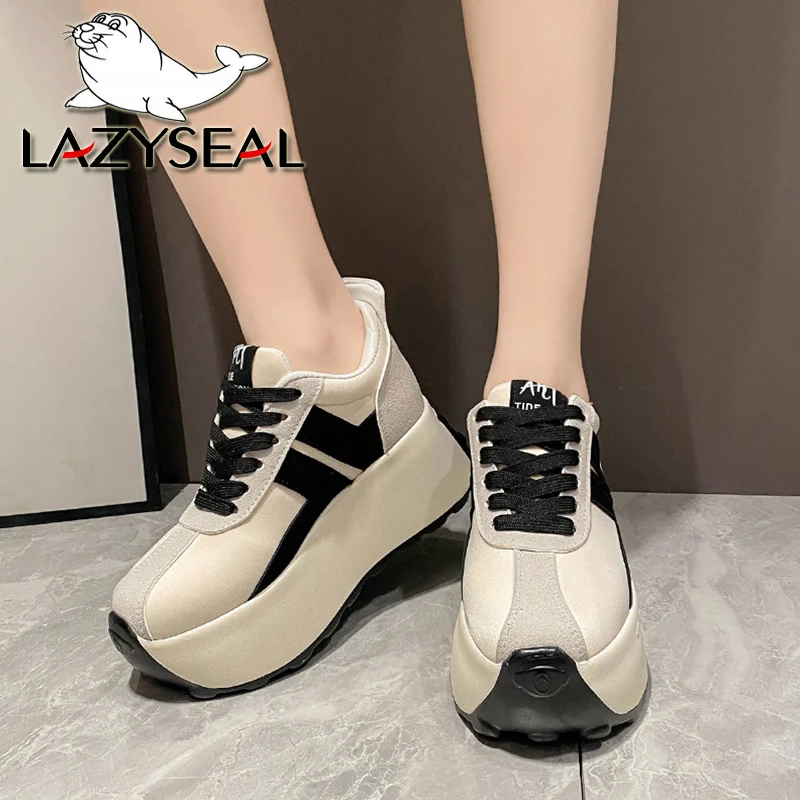 

LazySeal Platform Boots Women 7.5cm High Top Women Shoes Lace Up Spring Autumn Sneakers Chunky Sneaker Wedge White Casual Shoes