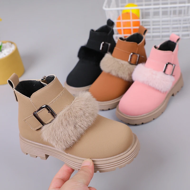 

Princess Unique Ankle Boots Spring & Autumn New Versatile Plush Trim Soft Girls Simple Russia Style Ankle Boots 2022 Solid Color