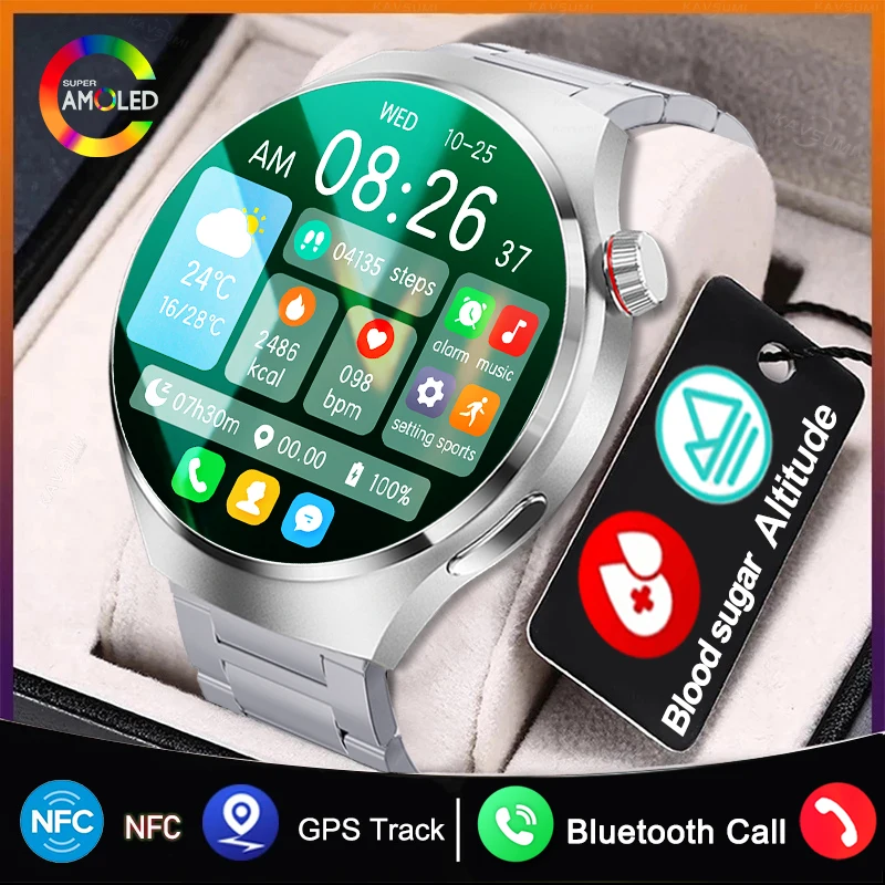 2023 NFC Blood Sugar Smart Watch Men GT4 Pro AMOLED 454*454 HD Screen Altitude Bluetooth Call Compass GPS Motion Tracking Watch