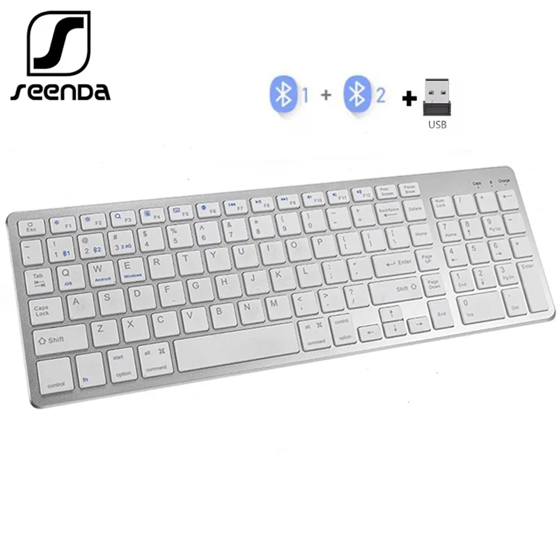 SeenDa Multi-Device Bluetooth Keyboard for Tablet Phone Computer 2.4G Wireless Rechargeable Keyboard Compatible Mac Android iOS