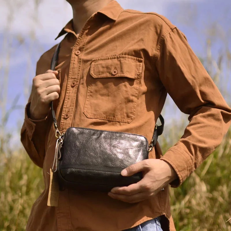 Сумка на плечо AETOO мужская из воловьей кожи саквояж ручной работы в винтажном