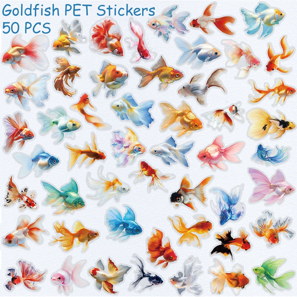 50 шт., прозрачные наклейки для домашних животных с милой золотой рыбкой, наклейки для телефона, ноутбука, холодильника, чемодана, сделай сам, эстетические водонепроницаемые наклейки