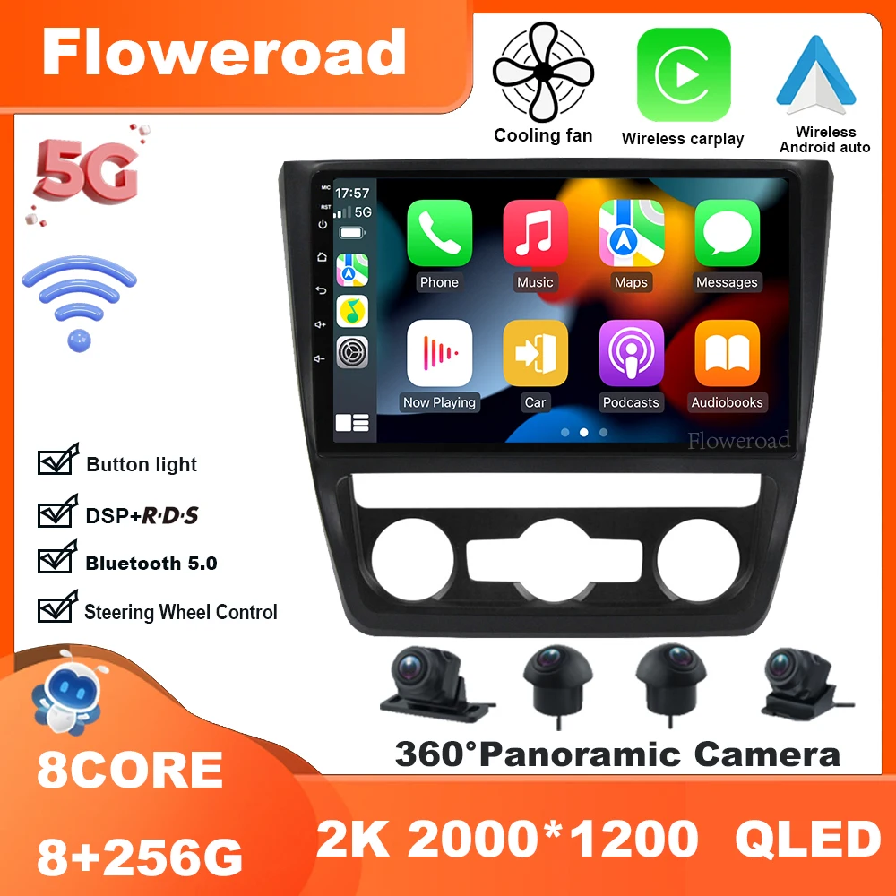 

9 Inch Android 13 For Skoda Fabia 2 2009-2014 Car Video Multimedia Radio Player Navigation stereo GPS Carplay Auto BT5.0 5GWiFi