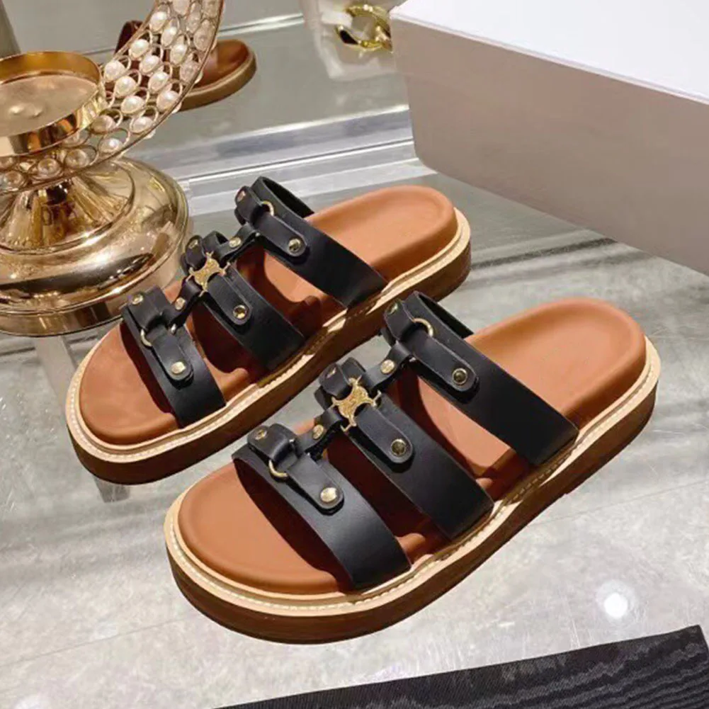 

Genuine Leather Great Quality Women's Casual Leisure Slides Flat Platform Shoes Slippers Summer Gladiator Sandal Fashion