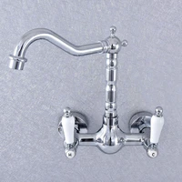 polished chrome brass bathroom kitchen sink basin faucet mixer tap swivel spout wall mounted dual ceramic handles msf548