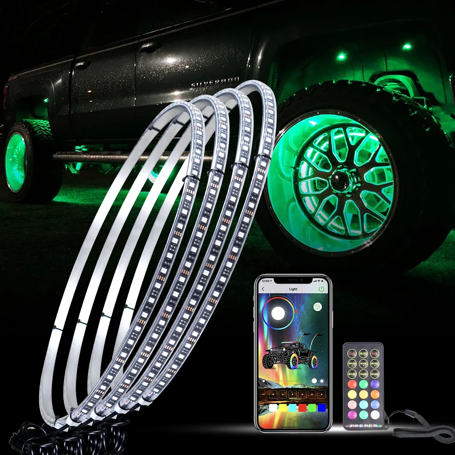 

15.5" illuminated LED Wheel Rings 4pcs one Kit Rim Light KIT RGB APP Controlled LED Wheel Light For Car