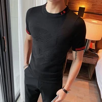 2022 new mens premium short sleeve knit sweater male slim fit business casual knitted sweatermale fashion knit shirt s 4xl