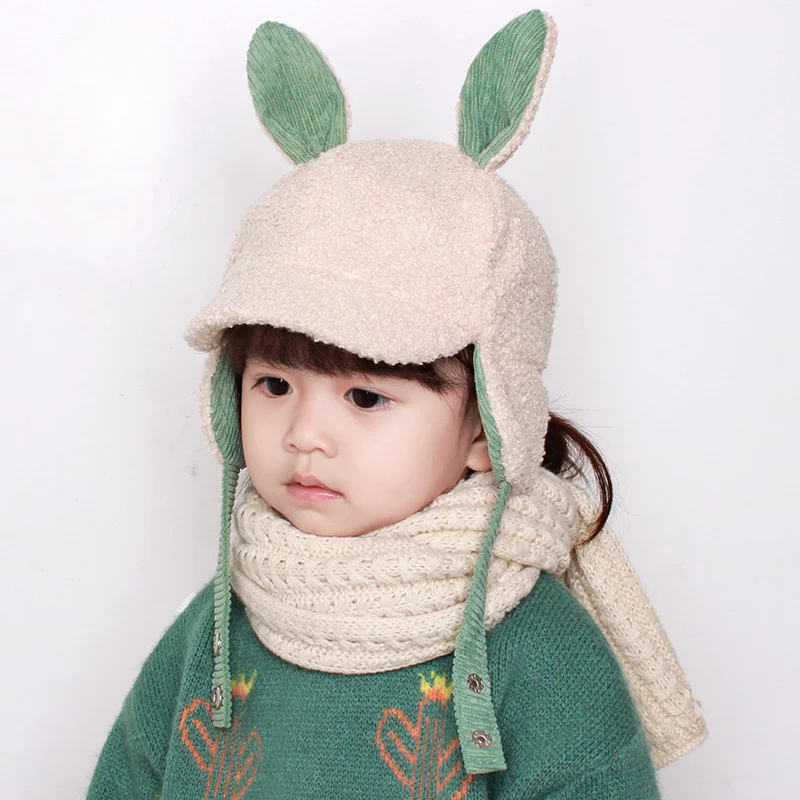 

Children's ear protector hat winter lamb velvet Korean version of male and girl rabbit ears Lei Feng hat baby warm baby hat