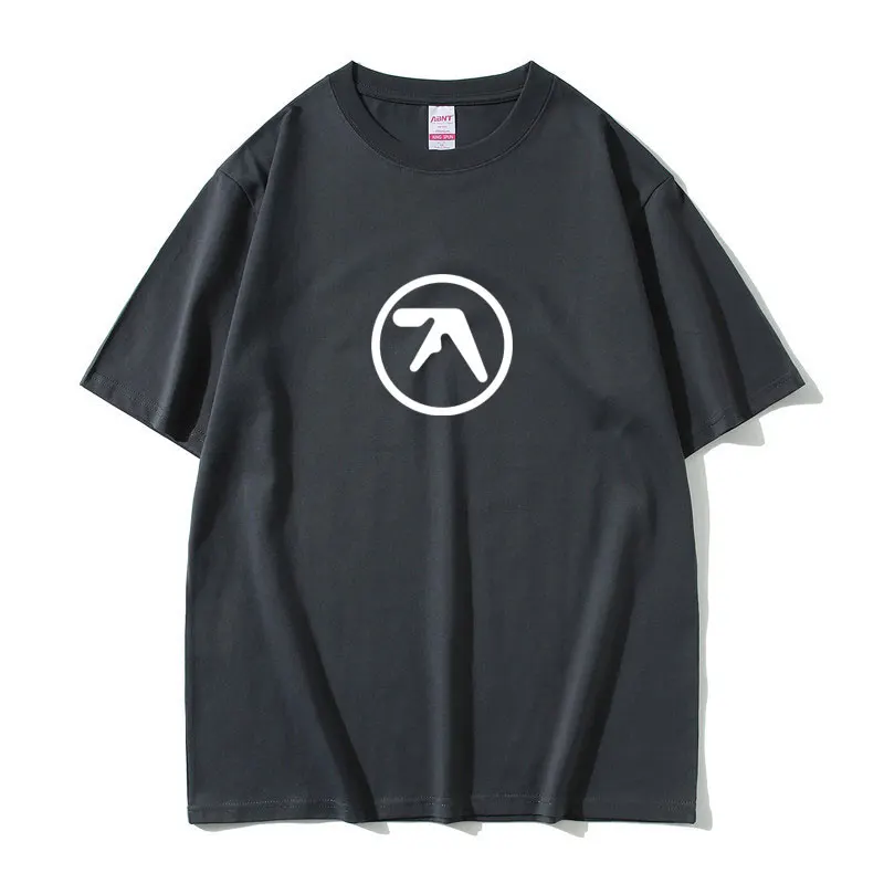 Фото Футболка с логотипом Aphex Twin для мужчин и женщин, повседневные хлопковые винтажные футболки с короткими рукавами, мужские футболки большого размера в стиле хип-хоп, уличная одежда №4