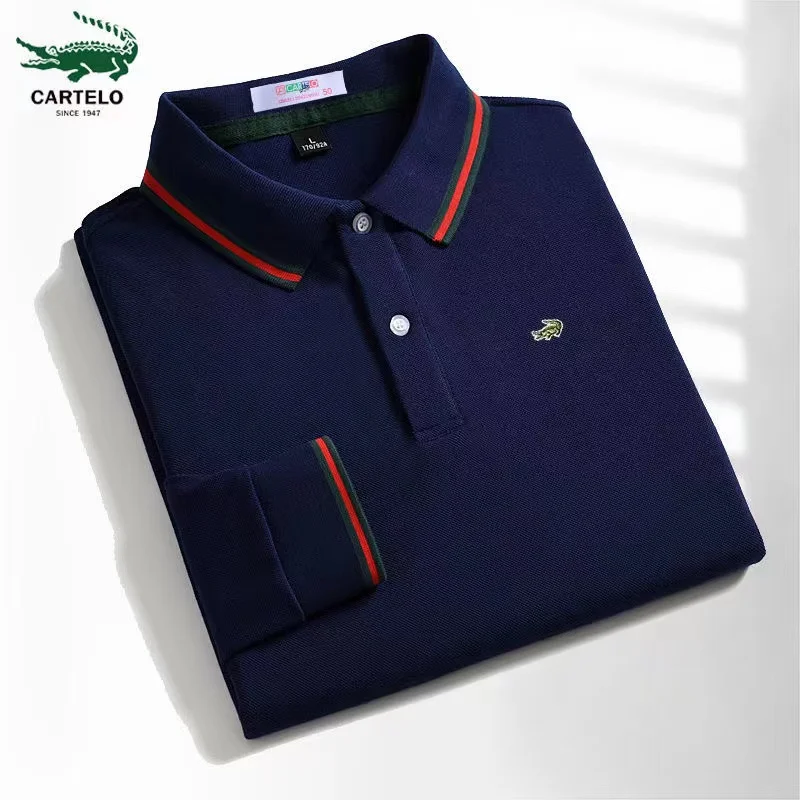 

CARTELO Men's Long Sleeve T-shirt Spring and Autumn Top Cotton Embroidered Polo Shirt Lapel Men's Clothing Base Shirt Loose