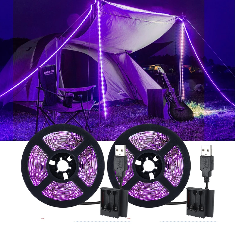 

2.5m10W Black Light Strip with USB Plug Battery Box LED for Glow Neon Party Halloween Birthday outdoor camping Fluorescent Light