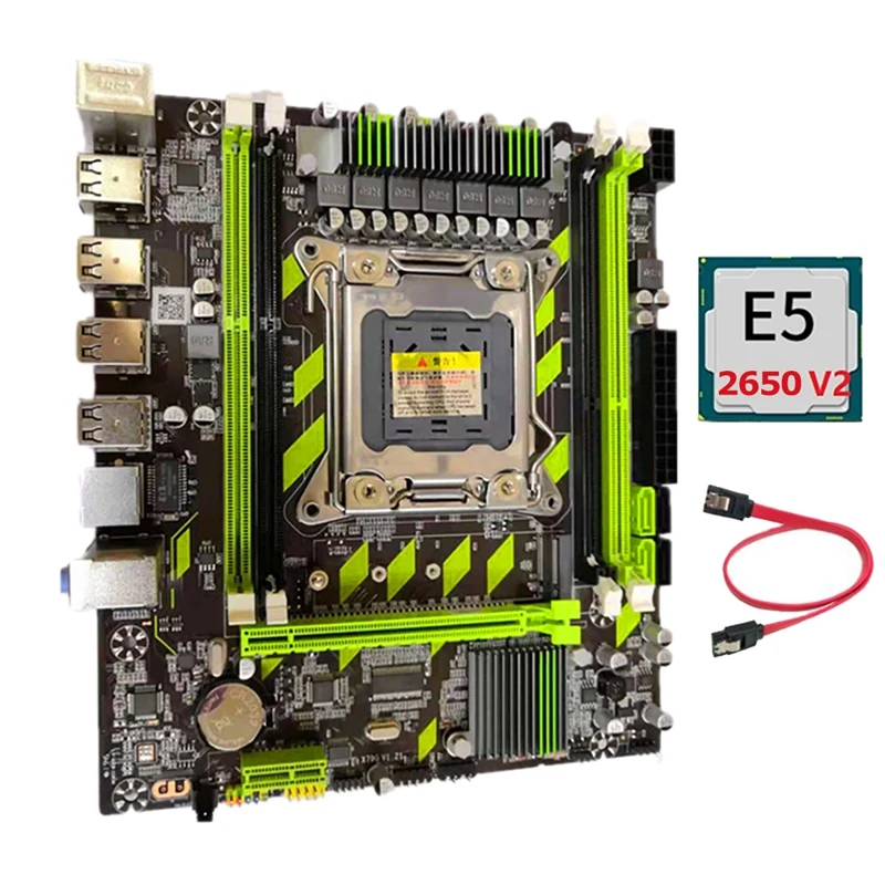 

Материнская плата X79 X79G с процессором E5 2650 V2 + кабелем SATA LGA2011 DDR3 REG ECC RAM M.2 8 USB SATA3.0, игровая материнская плата для ПК