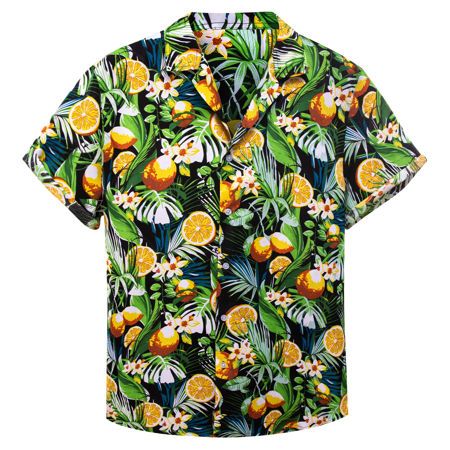 

Luxury Men's Shirts Short Sleeve Summer Silk Green Orange Fruit Flower Beachsuit Short Set Causaul Slim Mens Clothing Barry Wang